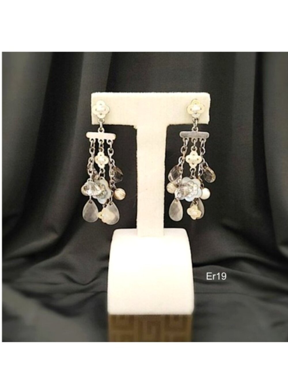 EE Vintage Earrings Sequin Seashell White & Clear
